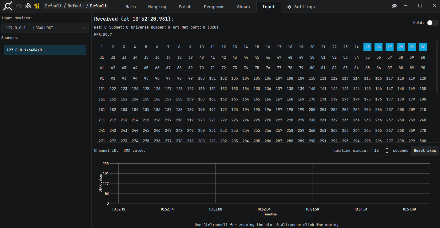 Art-Net DMX Receive page