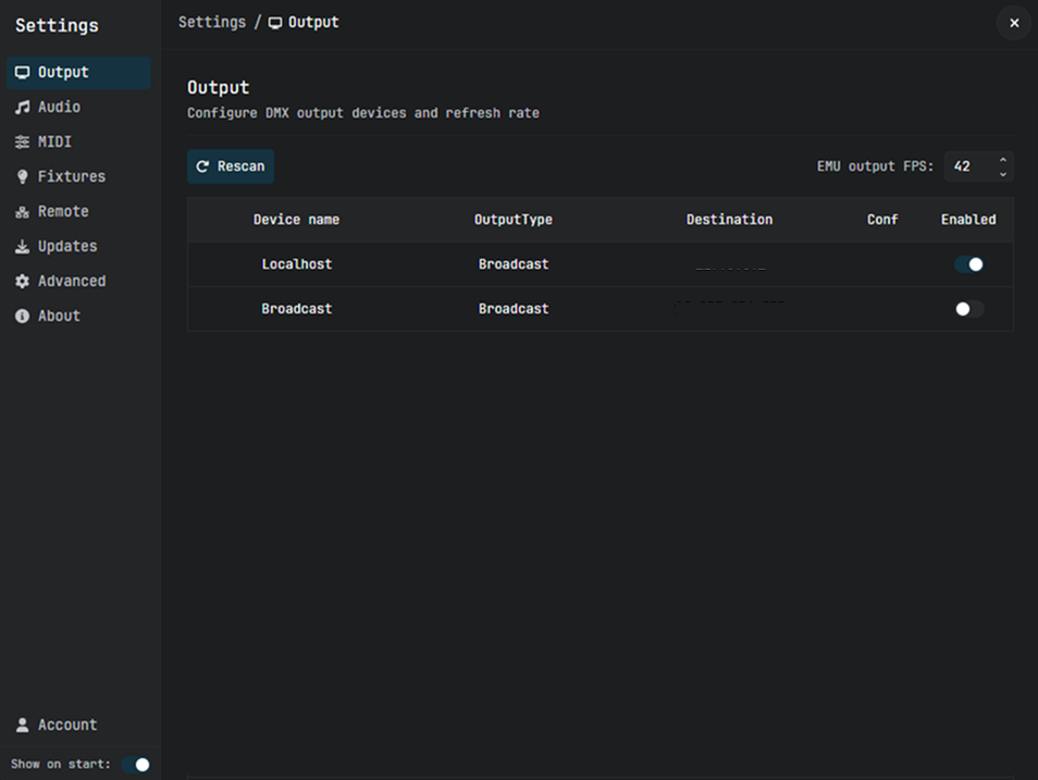Settings dialog sidebar