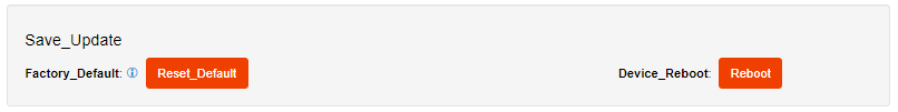 OCTO LITE Settings tab — Save_Update section with Reset_Default and Reboot buttons