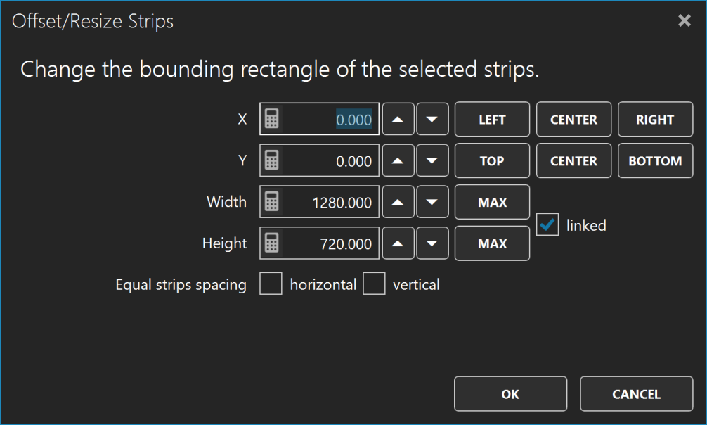 ELM offset and resize strips dialog