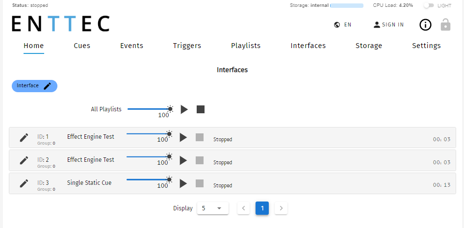 S-PLAY MINI web interface Home page showing playlist controls