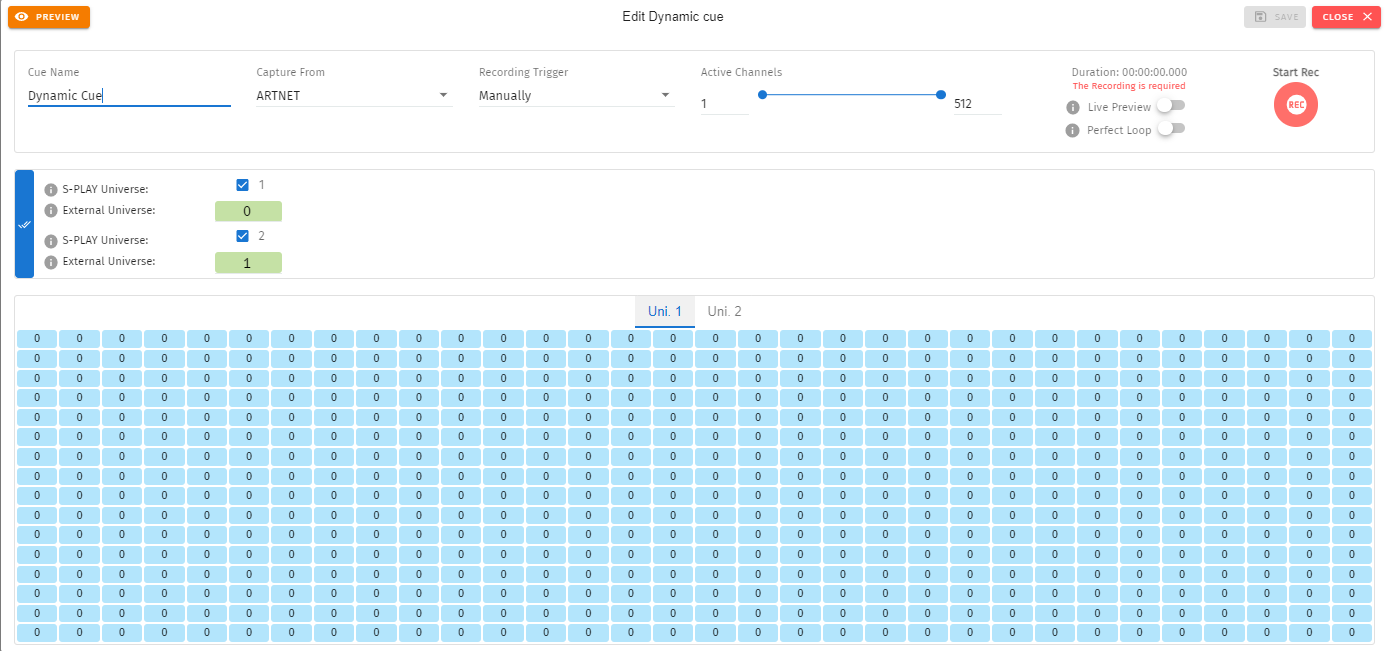 S-PLAY MINI dynamic cue editor with recording controls