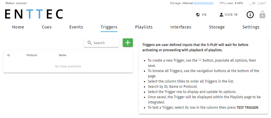 S-PLAY MINI Triggers page