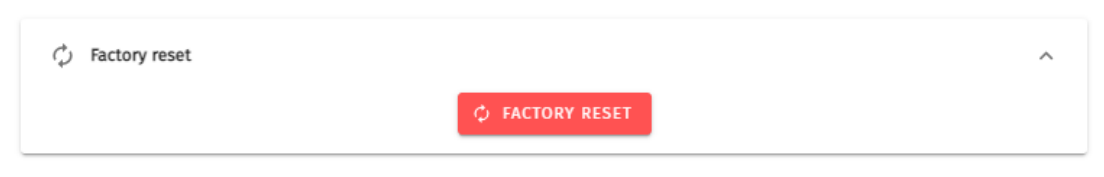 S-PLAY MINI Settings — Factory reset panel with the Factory Reset button