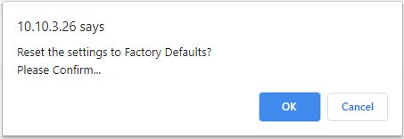 OCTO MK3 — Reset to factory defaults confirmation pop-up (OK / Cancel)