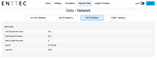 OCTO MK3 Network Stats — ESP Statistics tab