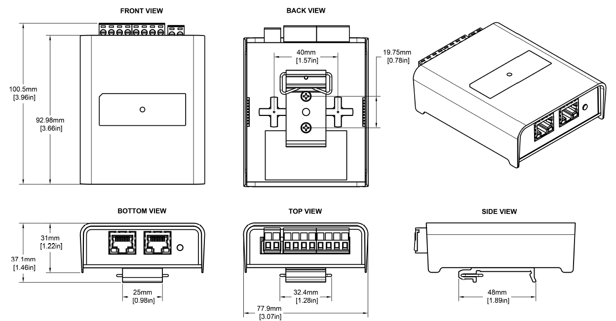 DIN ETHERGATE MK2 physical dimensions