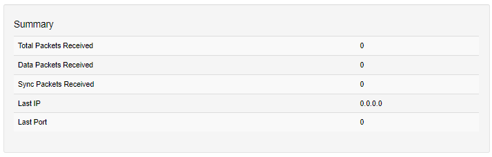 Pixelator Mini web interface — sACN Network Stats summary table