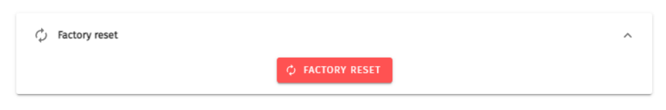 S-PLAY LITE Settings — Factory reset panel with the Factory Reset button
