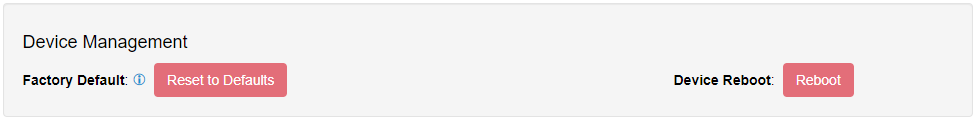 I/O Extender Settings tab — Device Management section with Reset to Defaults and Reboot buttons