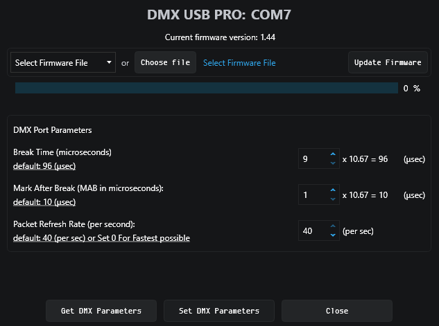 EMU app — firmware update screen
