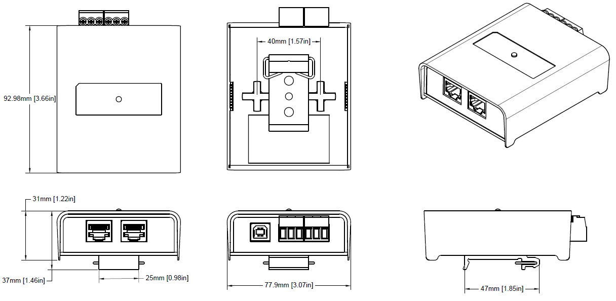DIN PIXIE physical dimensions drawing