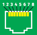 RJ45 connector pinout diagram showing pins 1–8
