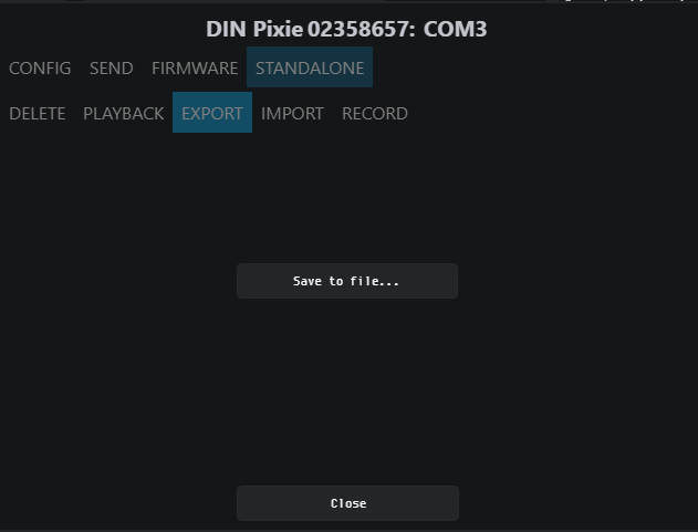 EMU Standalone Export tab with Save to File button