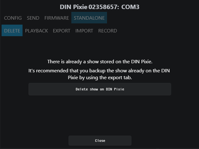EMU Standalone Import tab showing Choose File and Import to DIN Pixie buttons