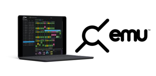 ENTTEC EMU Software running on a laptop alongside the EMU logo