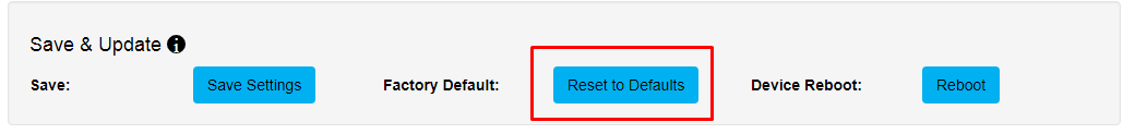 OCTO MK2 Settings — Save & Update with Reset to Defaults highlighted
