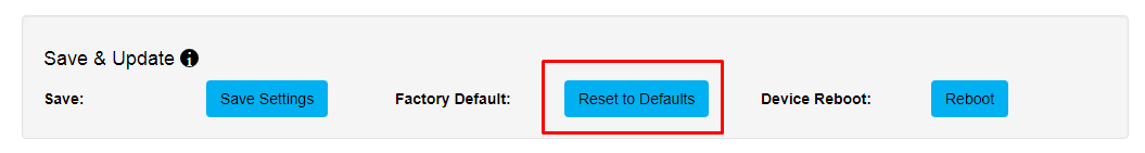 OCTO MK2 Settings — Save & Update with Reset to Defaults highlighted