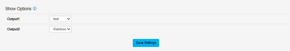 OCTO MK2 Standalone — Show Options assigning a saved effect to each output
