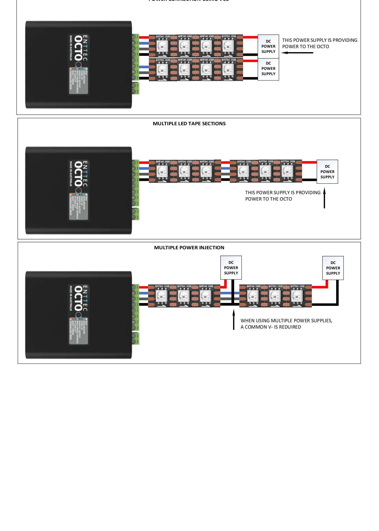 OCTO MK2 wiring — multiple LED tape sections and multiple power injection points