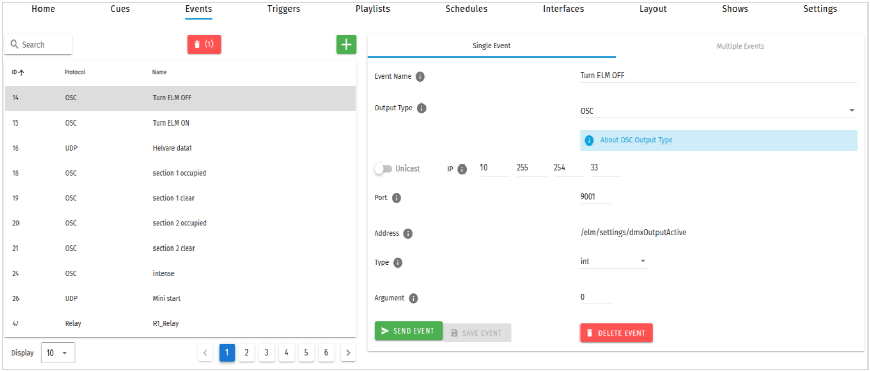 Single event editor