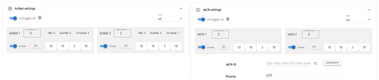 DMX and network settings