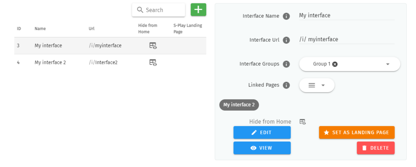 Interfaces page