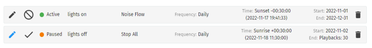 Noise Flow worked-example schedules