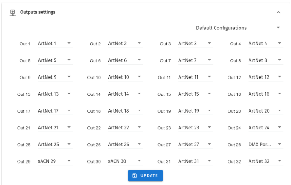 Output settings universe assignment