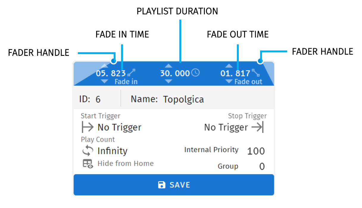 Playlist playback configuration with fade handles