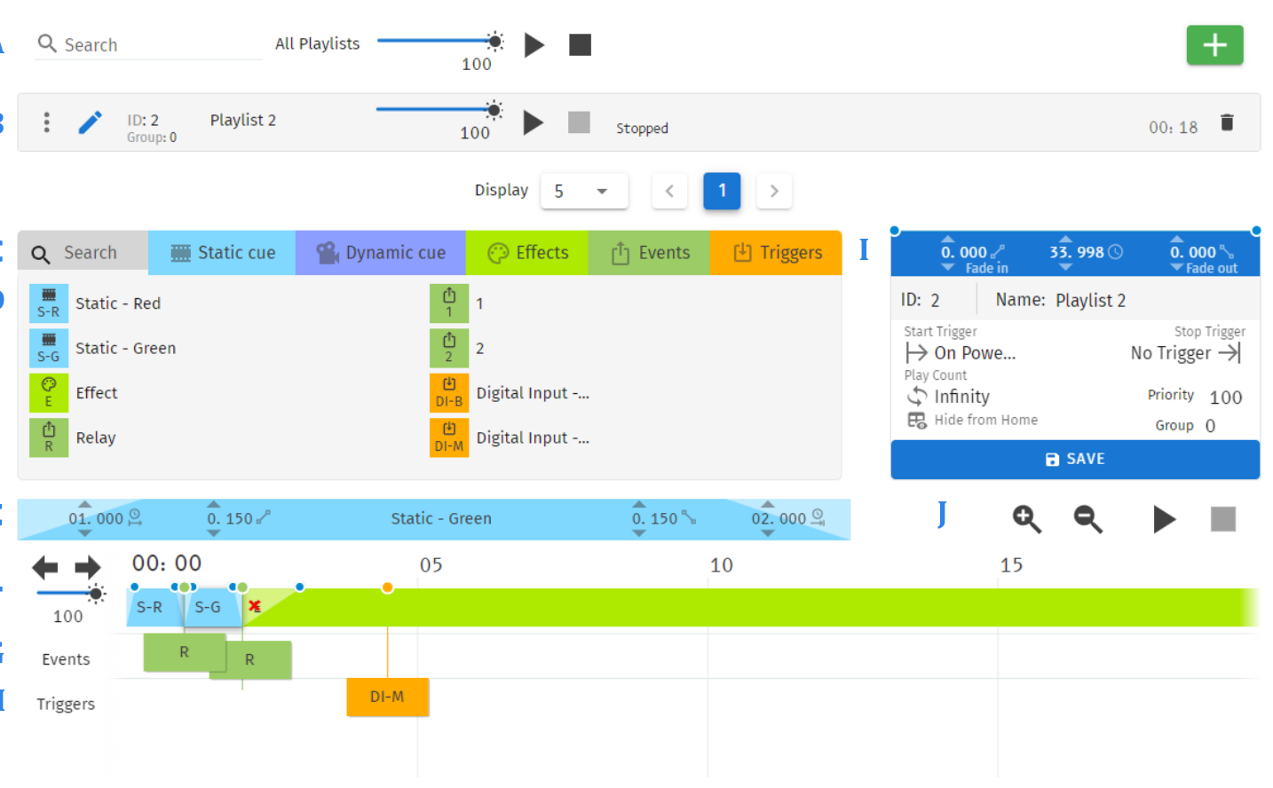 Playlists page layout with labelled elements