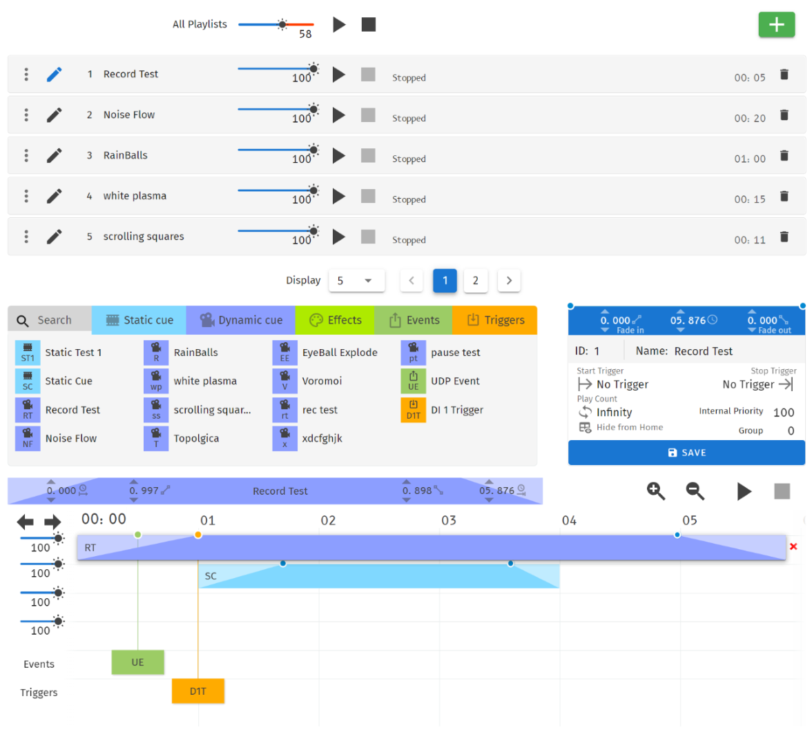 Playlists page timeline