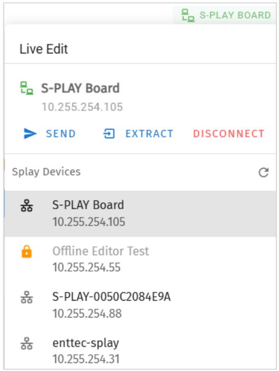 Live Edit panel with Send, Extract and Disconnect