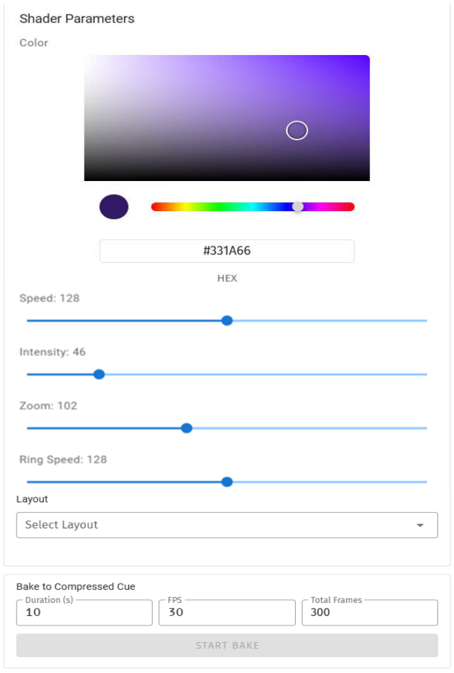 Shader parameters and Bake panel