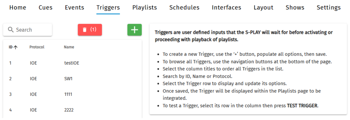 Triggers page