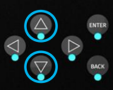 S-PLAY LCD navigation buttons with the Up and Down arrows highlighted — held together for 5 seconds to flip the LCD menu orientation
