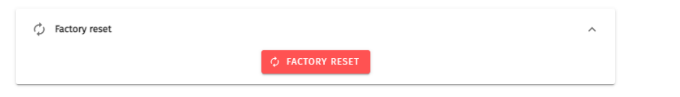 S-PLAY Settings — Factory reset panel with the red Factory Reset button