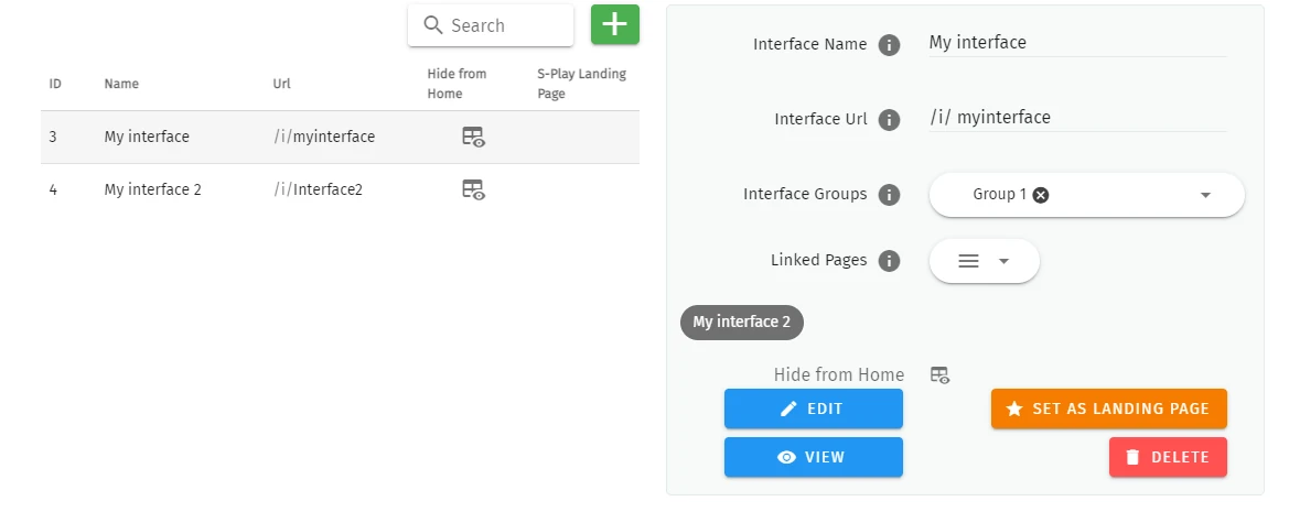 S-PLAY Interfaces page