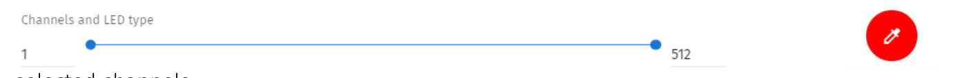 S-PLAY static cue — the red colour-picker pen icon used to pick a colour and apply it to the selected channels