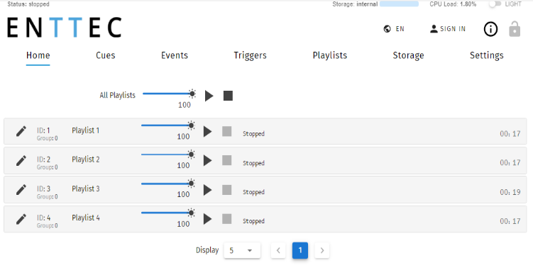 S-PLAY NANO web interface home page