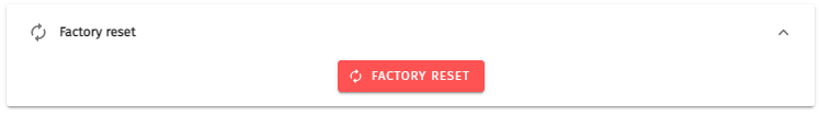 S-PLAY NANO Settings — Factory reset panel with the Factory Reset button