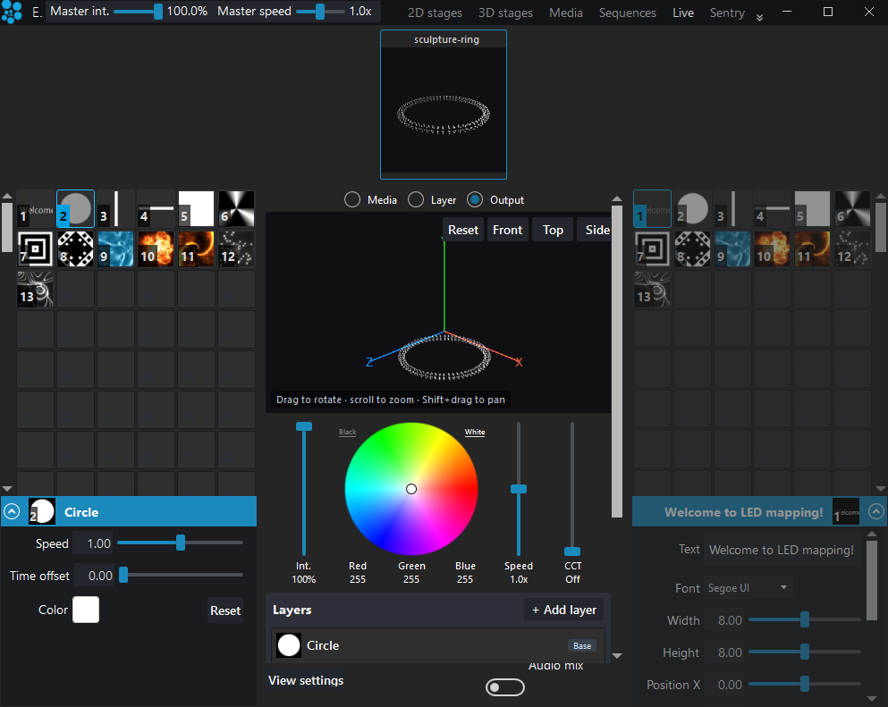 The sculpture ring running live in ELM with an effect layer playing