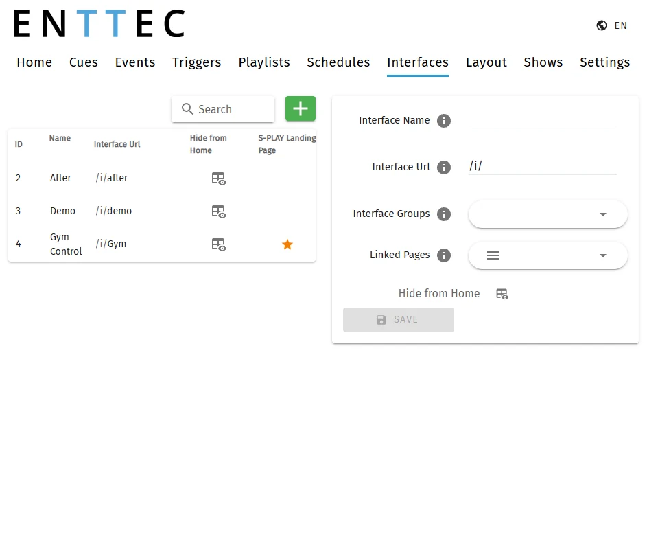 The S-PLAY web interface, Interfaces page