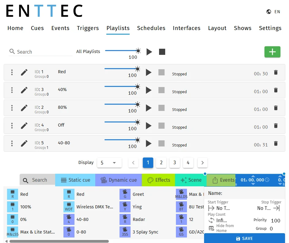 The S-PLAY web interface, Playlists page