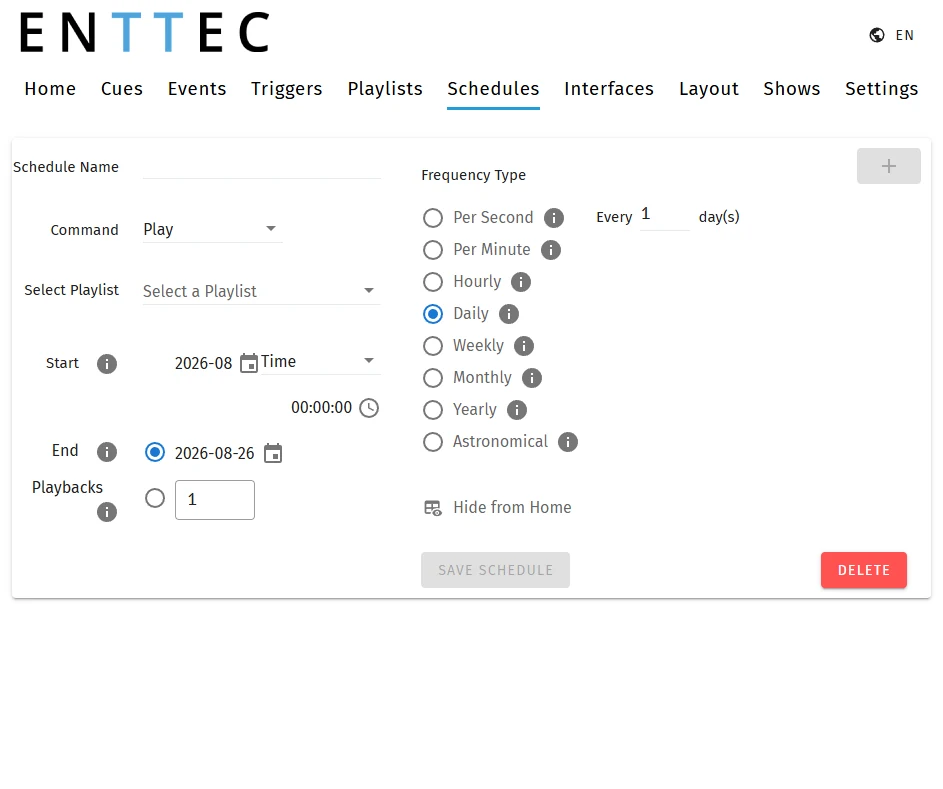 The S-PLAY web interface, Schedules page