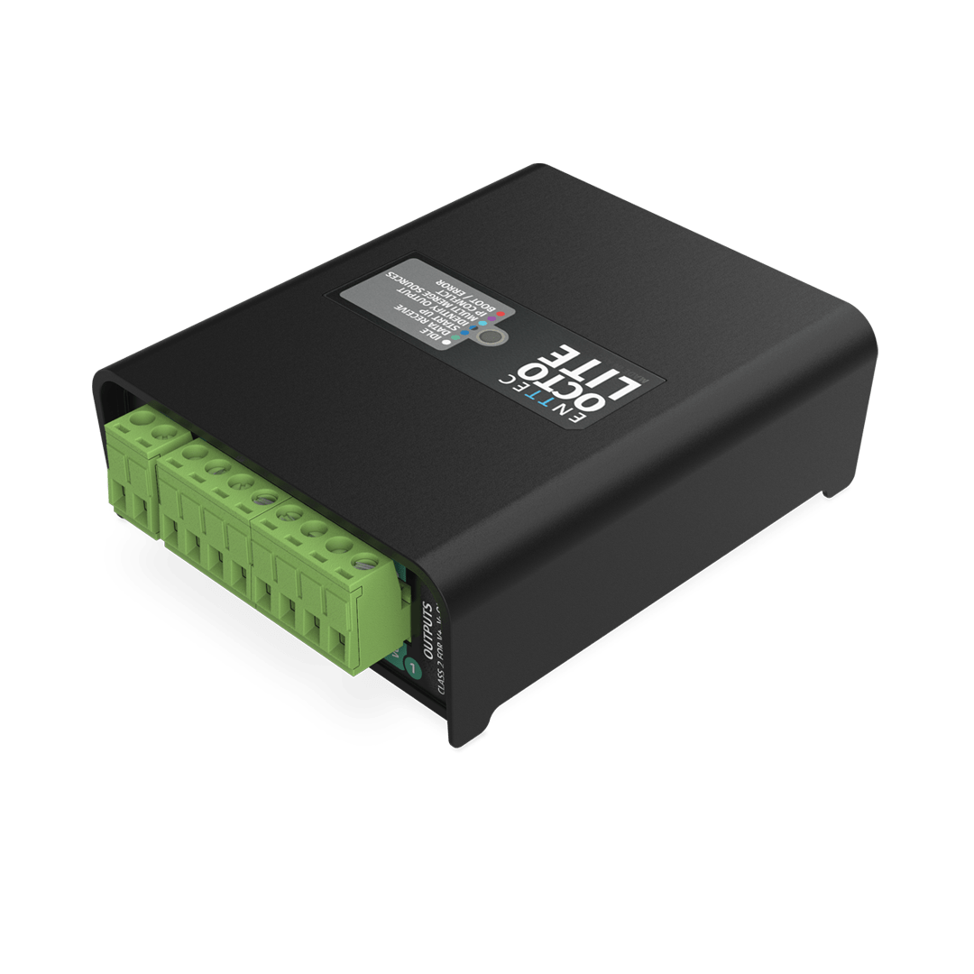ENTTEC OCTO LITE angled view of the terminals, alternate angle