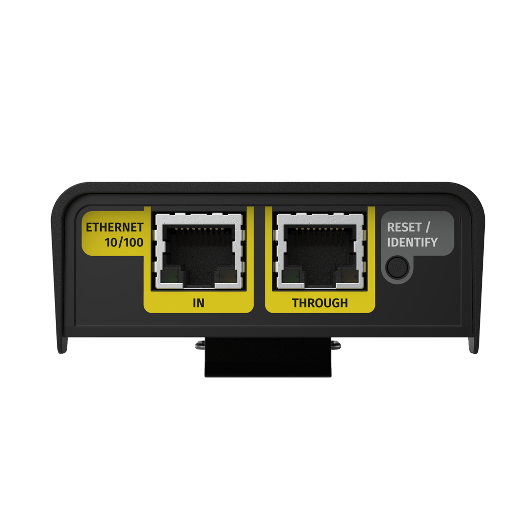 ENTTEC OCTO LITE Ethernet ports with DIN-rail clip fitted