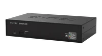 The S-Play LITE seen from the front and above at an angle, a low black half-rack box with ENTTEC embossed across the lid and the RESET, MICRO SD and STATUS markings on the front panel.