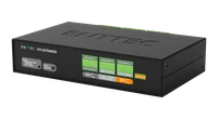 The front face of the I/O Extender straight on, with an LED key reading IDLE, SEND / RECEIVE MQTT, IP CONFLICT and BOOT / ERROR, a RESET / IDENTIFY button, and green labels for DIGITAL INPUTS 1-5 through 16-20, RELAY 1 to 4 and an orange ANALOG INPUTS block.