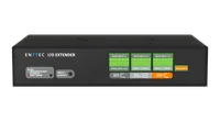 The I/O Extender from the opposite three-quarter angle, its embossed lid facing the camera, green screw terminal blocks projecting from the rear edge and the front panel legend and RESET / IDENTIFY button along the lower face.